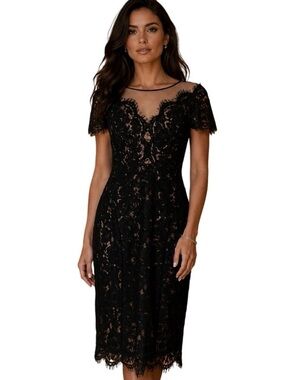 Rene Ruiz Collection Black Lace Cocktail Dress Evening Gown Chic Elegant Size 6